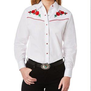NWT Western shirt w/ Red Rose Embroidery, size M